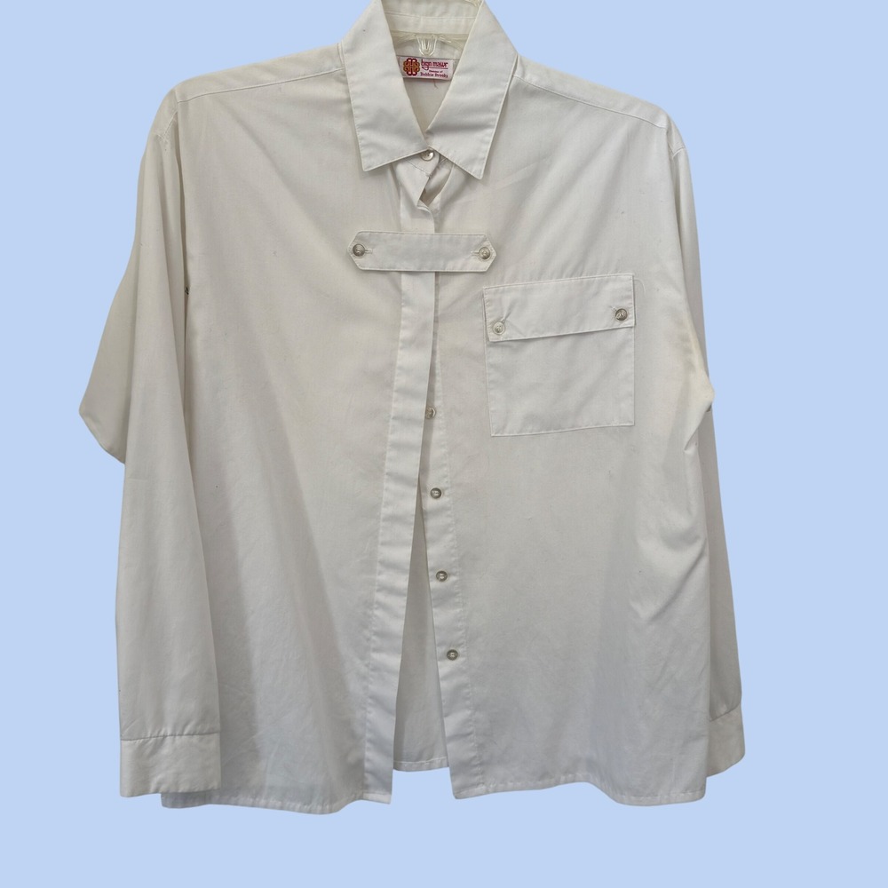 Bryn‎ Mawr Bobbie Brooks Vintage Shirt 70s White Cotton Blend Tab Front XL